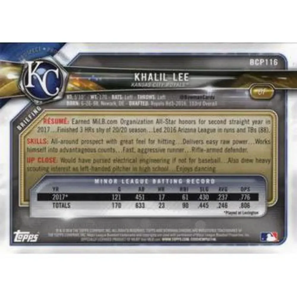 2018 Bowman Chrome Prospects Khalil Lee BCP116 Kansas City Royals